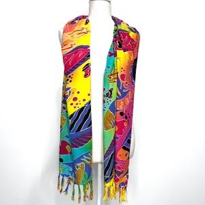 Vintage Kioti Tropical Fish Fringe Scarf